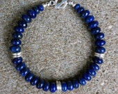 Handgefertigte echte AA Plus natürlichen blauer Lapislazuli Edelstein Stein Perlen Armband in feinen Silber Unisex-Schmuck Lapis & Silber Armband