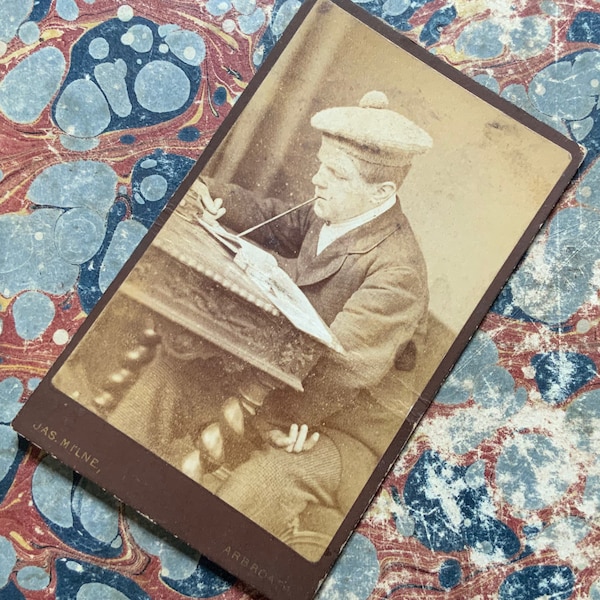 Rare Antique Victorian Carte De Visite CDV Photo of a Disabled Gentleman Painting with his Mouth - Medical Interest - Oddity - Curiosity