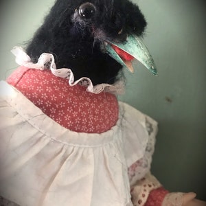 MADE to ORDER - Creepy OOAK Felted Crow Head Victorian Style Vintage Doll - Gothic Decor - Oddity - Folk Horror