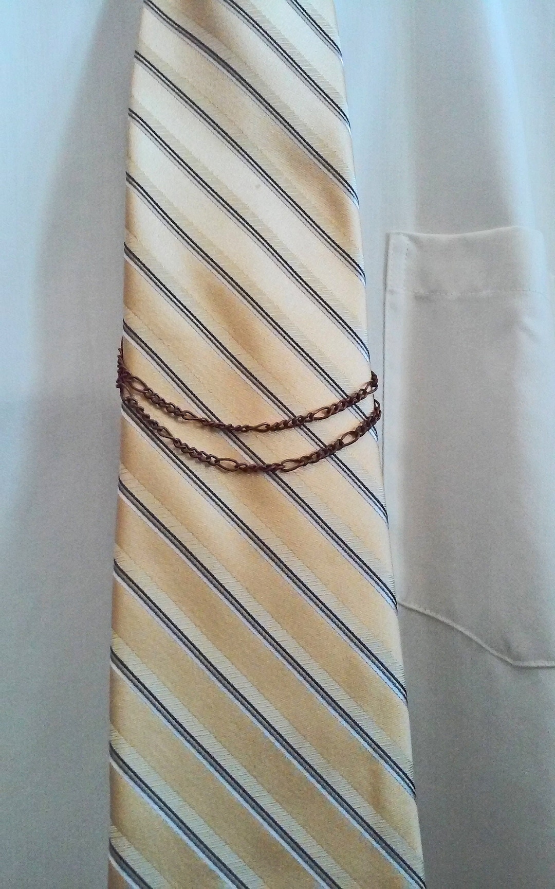Men's Tie Chain, Tie Bar, Bronze Finish, Double Chain, Handmade Etsy