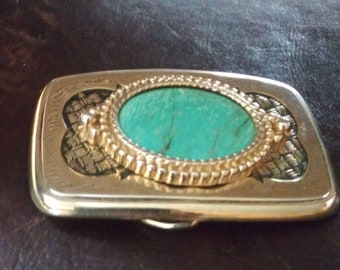 Turquoise Stone Gold Tone Belt Unisex Buckle