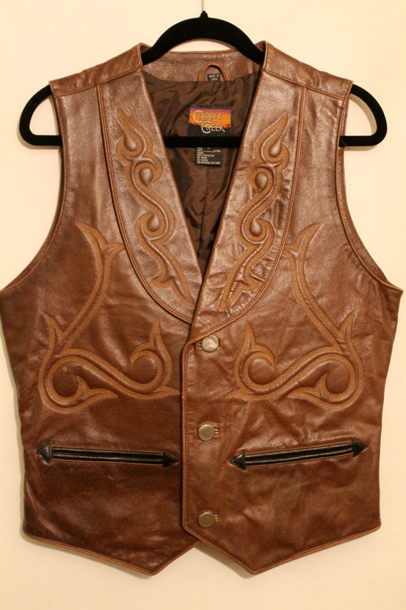 Items similar to Brown Leather Western Vest on Etsy