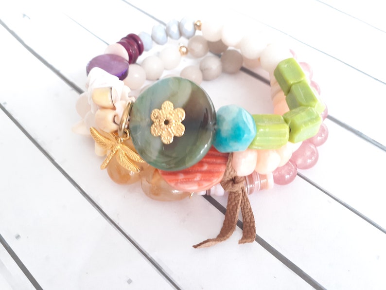 Beaded bracelet set of 3 piece boho hippie style