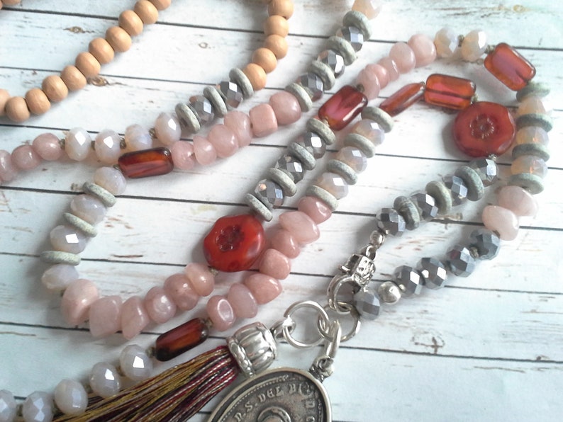 Charm Necklace Jade Glass beads