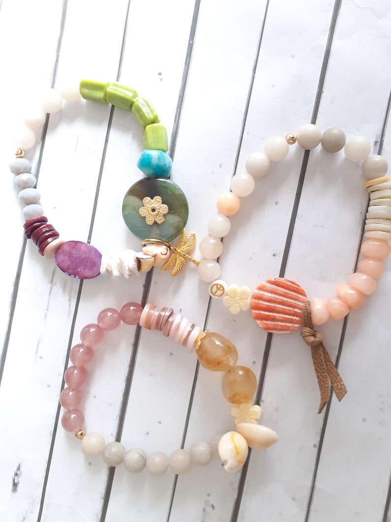 Beaded bracelet set of 3 piece boho hippie style