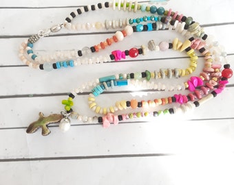 Collier bunte Perlenkette boho hippie style