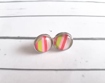 versilberter Ohrstecker Glas Cabochon " Streifen "12mm