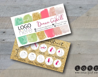 Personalized Business Cards - Color Business Cards - Street Business Card - PRINTED - Green, Pink & Gold Nail Polish Brushstrokes