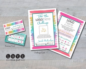 Personalized Rainbow Business & Challenge Card bundle - printable files - Street business cards, Color Business Cards, teal, aqua glitter