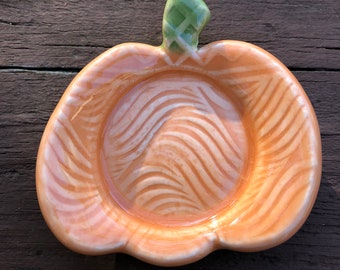 Two Pumpkin Pottery Trinket Dishes, Ring Dish, spoon rest, tealight