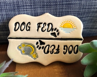 Ceramic Dog Fed Night, Dog Fed Morning Magnet