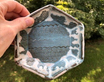 Pottery Ceramic Blue Hexagon Plate, Dish