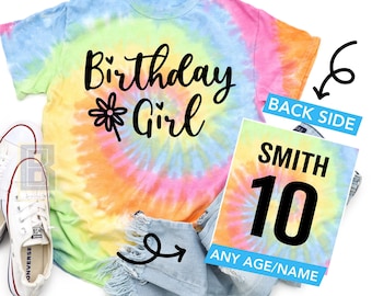 10th Birthday Girl Personalized Shirt Gift, Tie-Dyed Birthday T-Shirt, 10th 9th 8th Year Old Birthday Shirt Girl, Turning 10