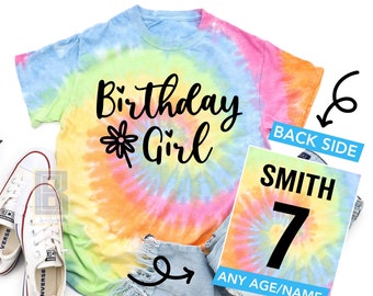 7th Birthday Girl Personalized Shirt Gift, Tie-Dyed Birthday T-Shirt, 10th 9th 8th Year Old Birthday Shirt Girl, Turning 10