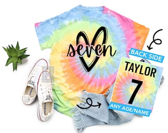 7th birthday Shirt, 7 Year Old Kids Birthday Shirt, Personalized Gifts, Kids Birthday Tie-Dyed T-Shirt, Seven Year Old Birthday Shirt Girl