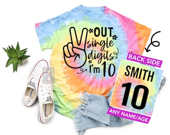 Personalized 10th Birthday Tie-Dyed T-Shirt