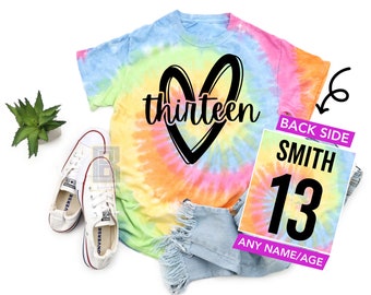 Personalized 13th Birthday Tie-Dye Shirt, Girls Thirteenth Birthday