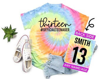 13th Birthday Tie-Dyed T-Shirt, Personalized Teenager Gift