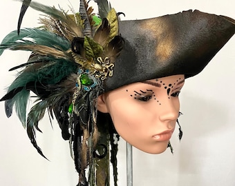 Pirate Bride Peacock / Pirate Hat / Pirates Tricorn / Feathered Hat / Fantasy Hat