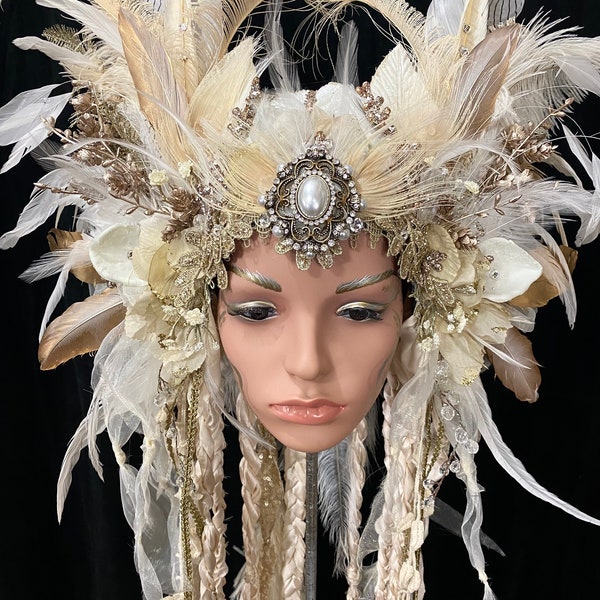 Fantasie-Headdress / Fairytale / Headpiece white-gold / Bridalfashion / Carneval-Headdress / Phantasie-Fashion
