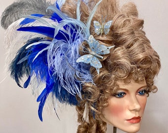 Rococo wig / Marie Antoinette wig / variation of blue feathers / butterfly