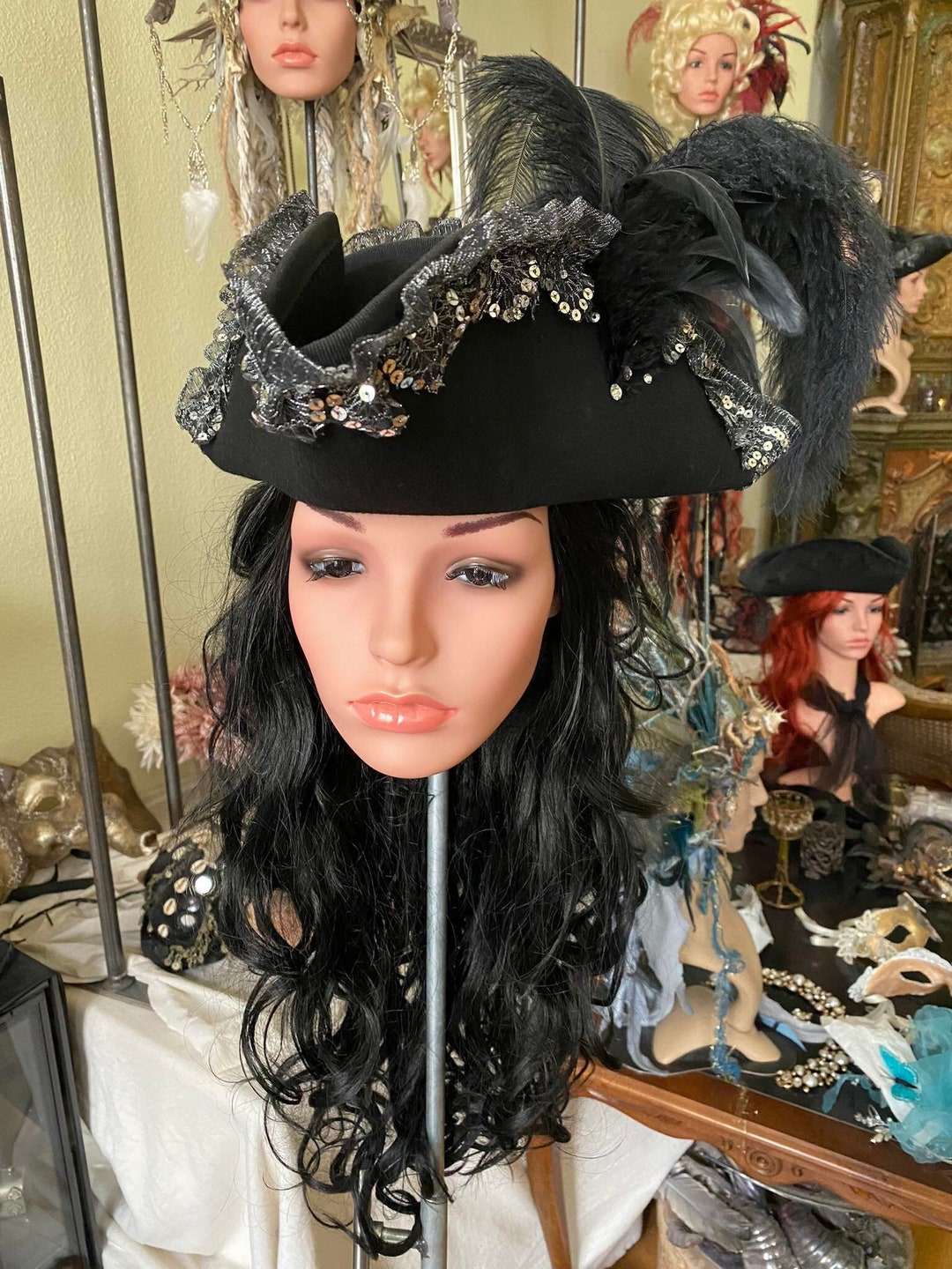 Tricorn Hat Unique Piece Goth Fashion Gothic Hat Etsy