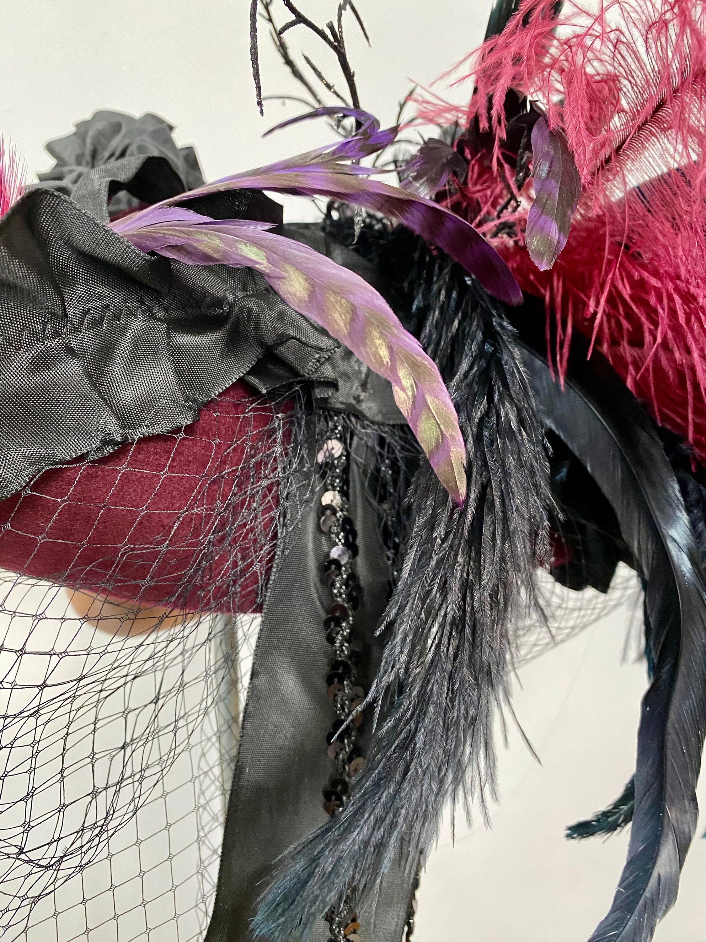 Tricorn Gothic Hat With Feathers / Feather Hat / Ladies Hat