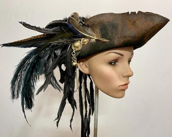 【一点物】 handmade pirate hat gothic Black Gothic Pirate Tricorne Hat of Death. Brixham N' Rene
