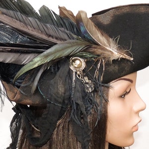 Pirate Bride / Tricorn/ Captain / feathered Hat / black image 4