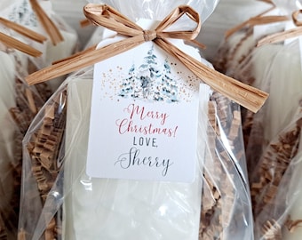 Pine Tree Balsam Fir Soap Gifts with Custom Tags, Rustic Handmade Boho Gifts, Teacher Gift, Coworker Gift, Stocking Stuffers, 12 Favors