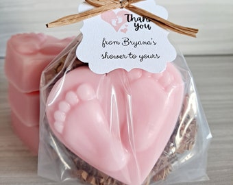Baby Footprints in a Heart Soap, Baby Shower Favors with Custom Tags, Handmade Soap Favor, Baby Sprinkle, Rustic Baby Shower, 12 Favors