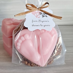 Baby Footprints in a Heart Soap, Baby Shower Favors with Custom Tags, Handmade Soap Favor, Baby Sprinkle, Rustic Baby Shower, 12 Favors