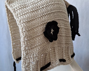 Crochet Hooded Hat with Tassels in your choice of Colors with Crochet Flower