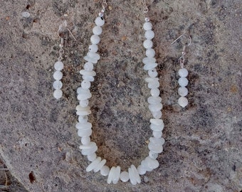Tourmalated Moonstone Necklace and Earring Set: Silver Chain Jewelry