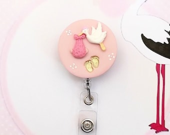 badge holder reel for childcare worker, midwife in fimo