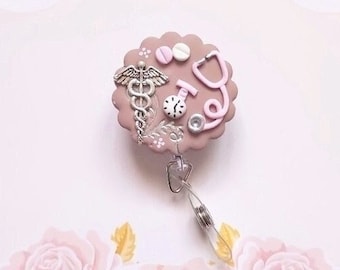nurse badge reel, nursing assistant in fimo