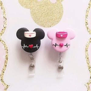 nurse retractable badge holder, minnie themed caregiver