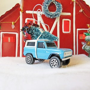 Christmas Tree Ornament-1966 Ford Bronco with Miniature Tree-Collector's Item-Gift for Him-Christmas Gift-Die Cast Car