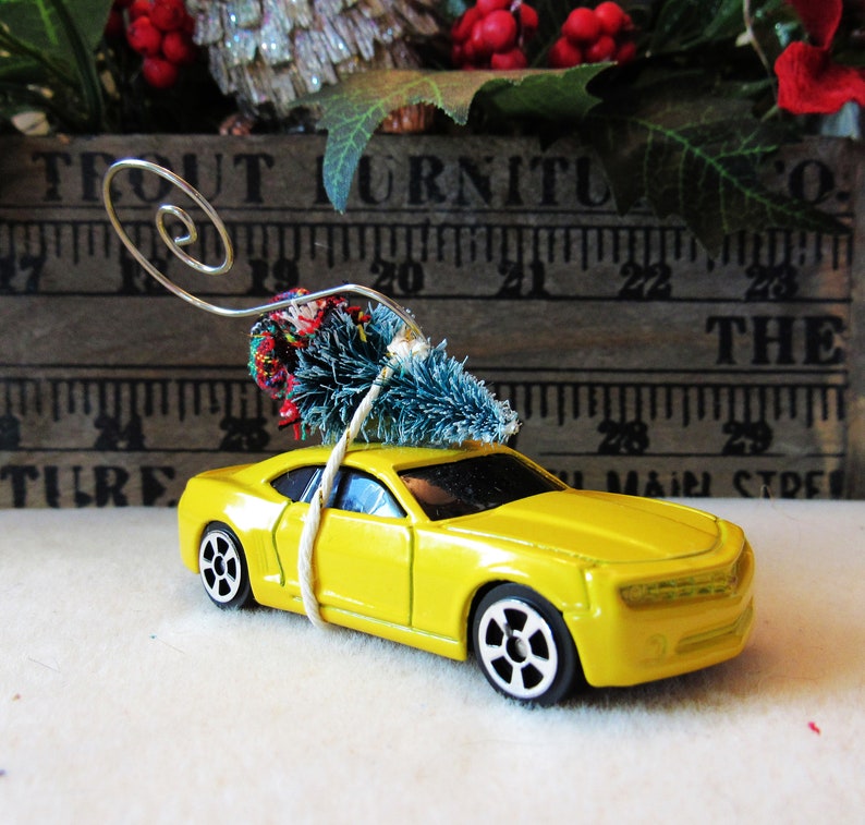 Christmas Tree Ornament-2008 Chevrolet Camaro Concept Car with Miniature Tree-Collector/'s Item-Gift for Him-Christmas Gift-Die Cast Car