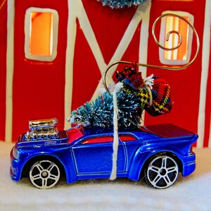 Christmas Tree Ornament-Die Cast Car-"Wild Whip" car with Miniature Tree-Collector's Item-Gift for Him-Christmas Gift