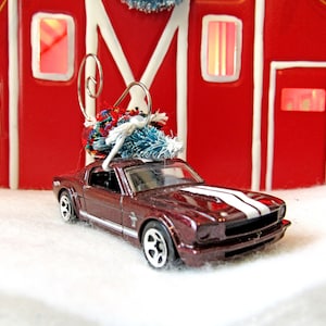 Christmas Tree Ornament-Discounted Die Cast Car-1965 Ford Mustang 2+2 Fastback with Miniature Tree-Christmas Ornament