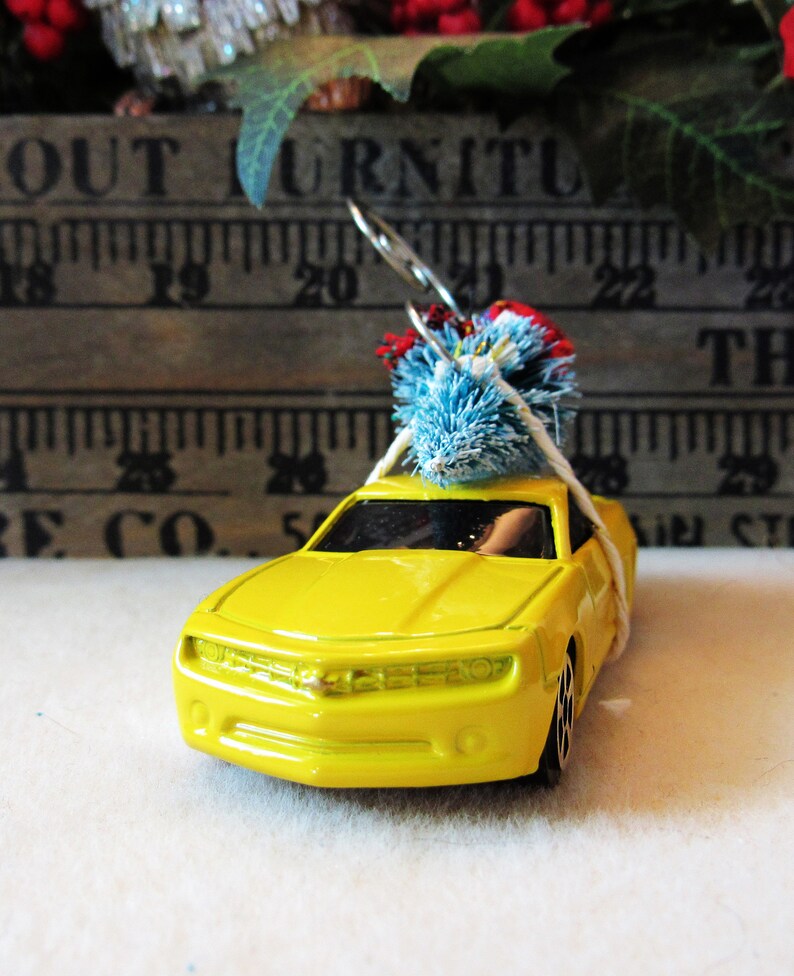 Christmas Tree Ornament-2008 Chevrolet Camaro Concept Car with Miniature Tree-Collector/'s Item-Gift for Him-Christmas Gift-Die Cast Car