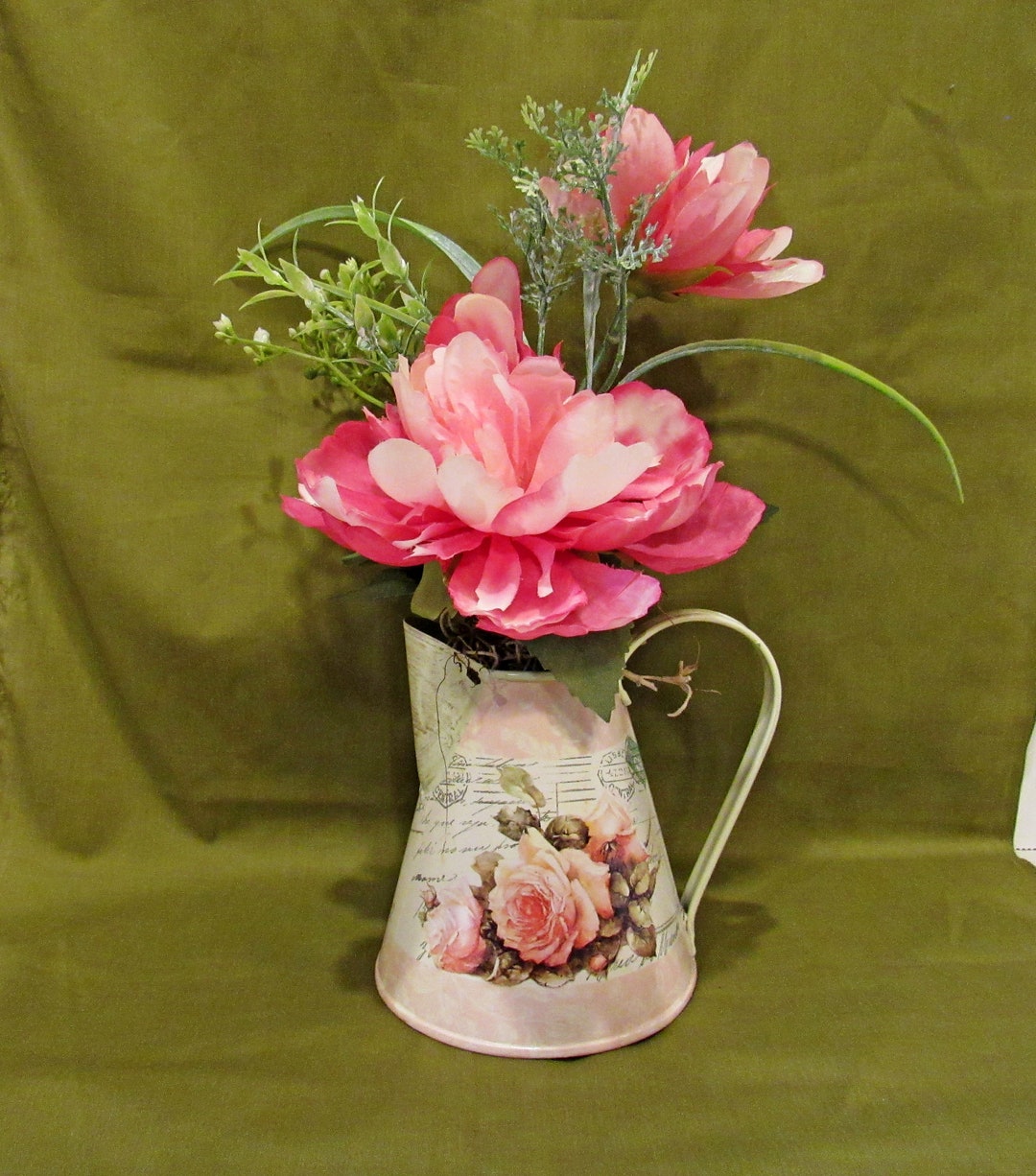 Spring Arrangement-metal Pitcher With Floral Design-gift for Her-desk ...