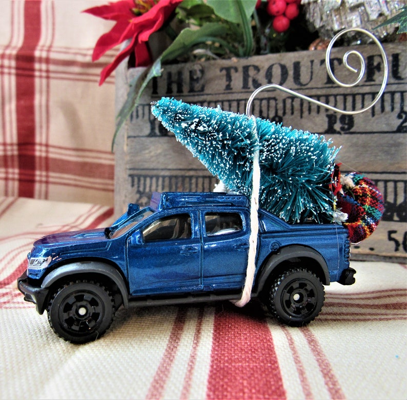 Christmas Tree Ornament-Die Cast Car-2016 Chevy Colorado Truck with Miniature Tree-Collector/'s Item-Gift for Him-Christmas Gift