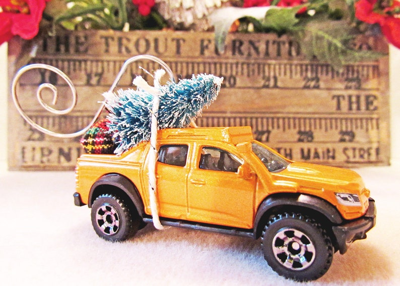 Christmas Tree Ornament-Die Cast Car-2016 Chevy Colorado Truck with Miniature Tree-Collector/'s Item-Gift for Him-Christmas Gift