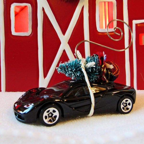 Christmas Tree Ornament-McLaren F1 Car with Miniature Tree-Collector's Item-Gift for Him-Christmas Gift-Die Cast Car