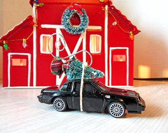 Christmas Tree Ornament-Die Cast Car-1987 Buick Grand National with Miniature Tree-Collector's Item-Gift for Him-Christmas Gift