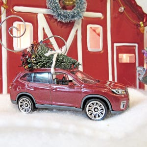 Christmas Tree Ornament-Die Cast Car-2019 Subaru Forester with Miniature Tree-Collector&#39;s Item-Gift for Him-Christmas Gift