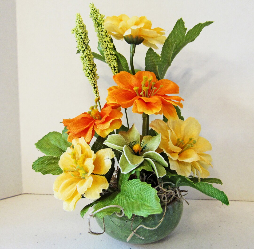 Mini Silk Flower Arrangementsage Greenceramic Vasespring Flowersthinking of Youget Well