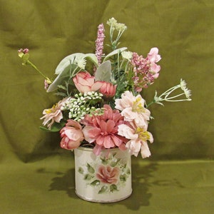 Spring Arrangement-Small Pail with floral design-Gift For Her-Desk Decor-Teacher Gift-Thinking of You-Gift Exchange-Cheer